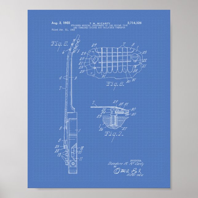 Gitarre 1955 Patent Art Blueprint Poster (Vorne)
