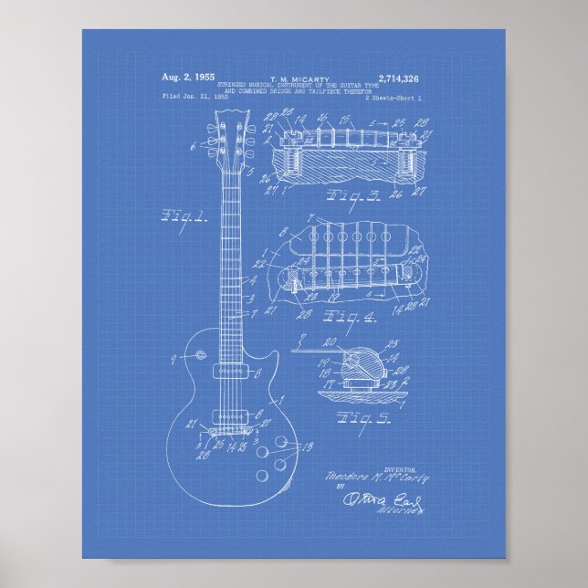 Gitarre 1955 Patentart - Blueprint Poster (Vorne)