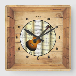 Gitarre ~ 3 Dimensionen ~ Folk Art Box ~ Quadratische Wanduhr
