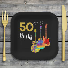 Gitarre 50. Geburtstagsfeier 50 Steine Pappteller