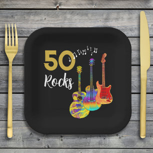 Gitarre 50. Geburtstagsparty 50 Rocks Pappteller