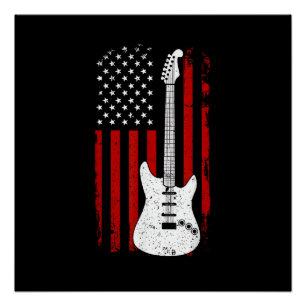 Gitarre Amerikanische US-Flagge Musik-Player Elekt Poster