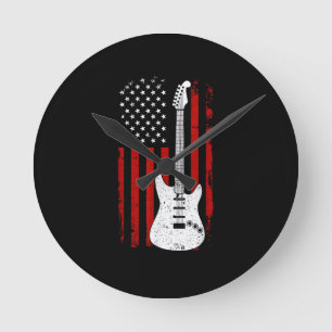 Gitarre Amerikanische US-Flagge Musik-Player Elekt Runde Wanduhr