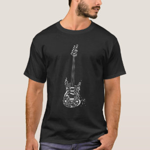 Gitarre aus Musiknoten und Musiklehrer T-Shirt