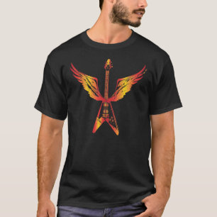 Gitarre des Fliegen-V (Flammen) T-Shirt