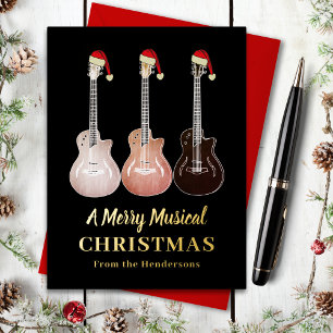Gitarre Frohe Musikalische Weihnachten Schwarz und Folien Feiertagskarte