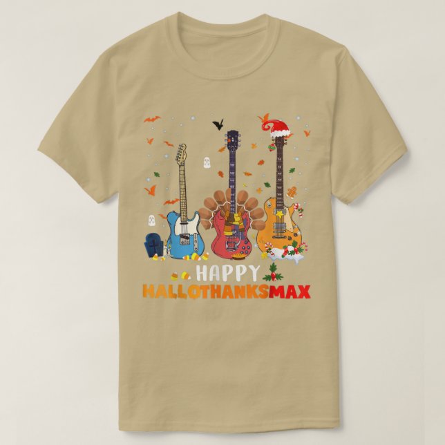Gitarre Happy Hallothanksmas Halloween-Erntedank T-Shirt (Design vorne)