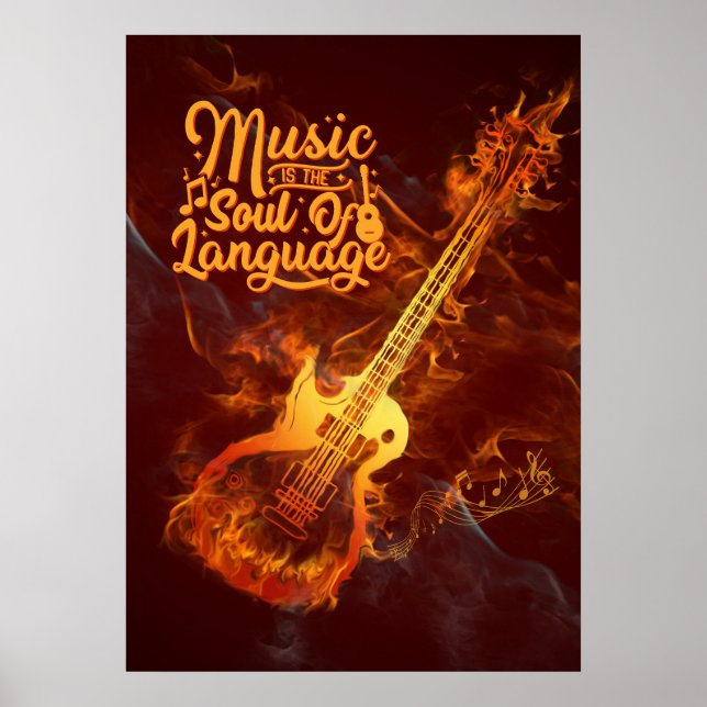 Gitarre im Feuer | Musik ist das Soul der Sprache Poster (Vorne)