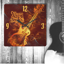 Gitarre im Feuer | Musik ist das Soul der Sprache Quadratische Wanduhr
