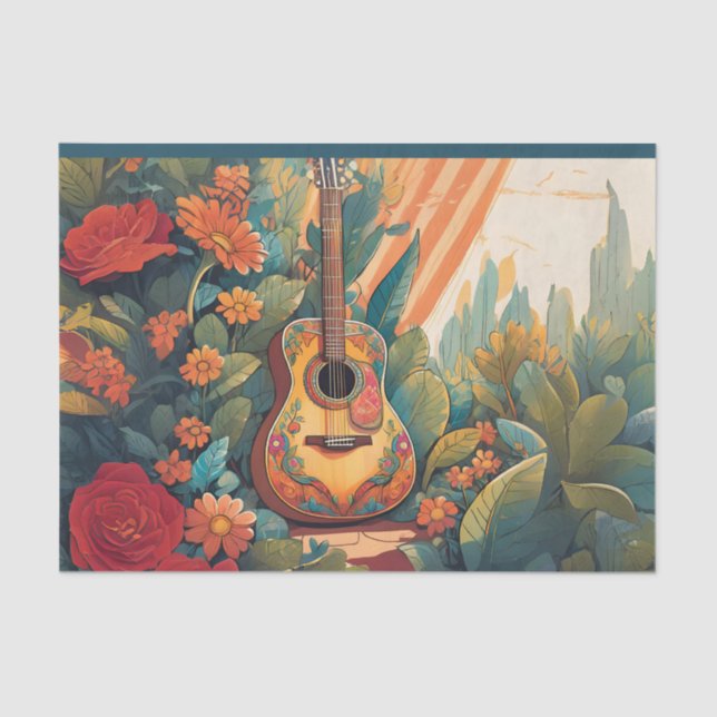 Gitarre im "Garden Decoupage Tissue" Seidenpapier (Vorderseite)