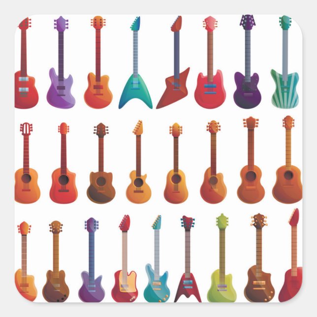 Gitarre im Stil eines Cartoon Quadratischer Aufkleber (Vorderseite)