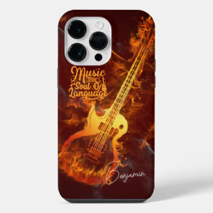 Gitarre in Flammen Musik ist die Seele der Sprac iPhone 14 Pro Max Hülle