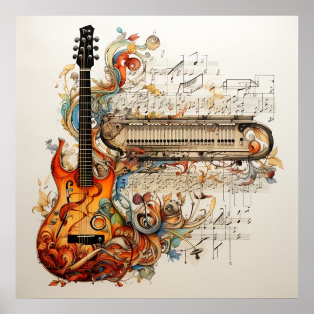 Gitarre Keyboard Music Abstrakt Poster (Vorne)