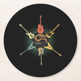 Gitarre Lover  Retro Style   Geschenk für Gitarris Runder Pappuntersetzer