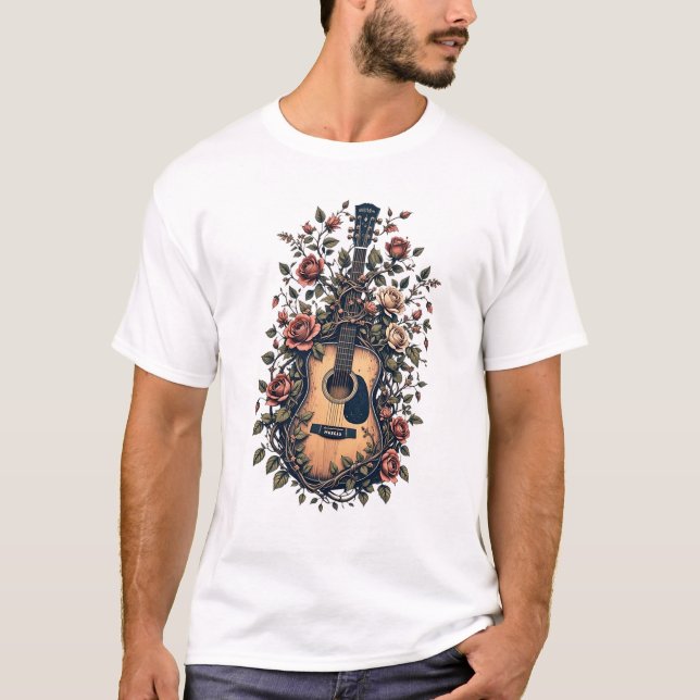 Gitarre mit blühender Rose T-Shirt (Vorderseite)
