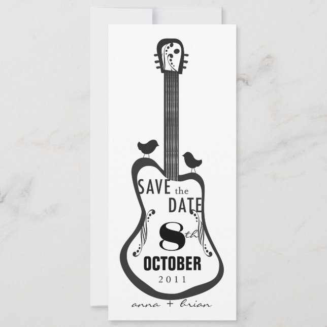 Gitarre mit liebenden Vögeln Save The Date (Vorderseite)