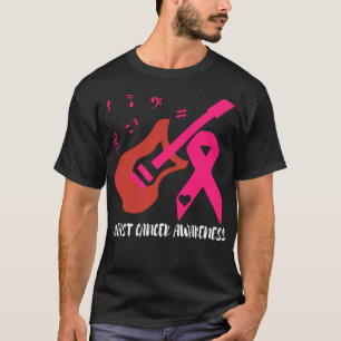 Gitarre mit rosa Ribbon Brustkrebs Bewusstsein T-Shirt