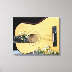 Gitarre mit Wildblume aster Leinwanddruck