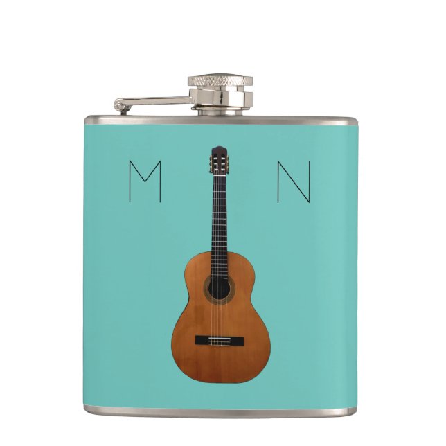 Gitarre Monogram Trendy Aquamarin Personalisiert Flachmann (Vorderseite)