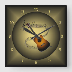Gitarre ~Musikglobus ~Musikinstrument ~Tonleiter ~ Quadratische Wanduhr