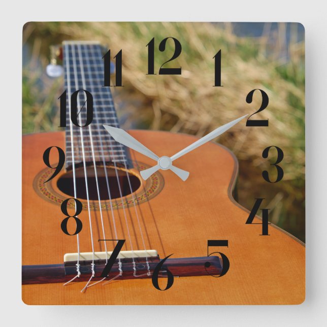 Gitarre / Musikinstrument Foto Quadratische Wanduhr (Vorderseite)
