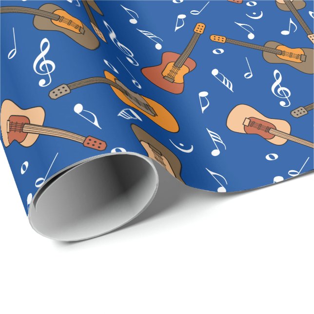 Gitarre Musiknoten Muster Geschenkpapier (Rolleneckpunkt)