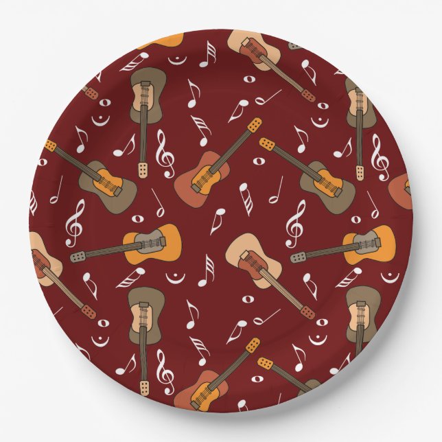 Gitarre Musiknoten Muster Pappteller (Vorderseite)