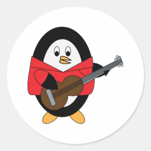 Gitarre Penguin Niedlich Musiker Runder Aufkleber
