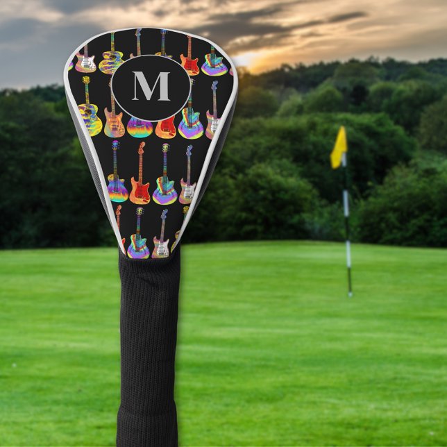 Gitarre Personalisiert Golf Headcover (Colorful guitar pattern monogram black golf head cover for guitarist musicians )