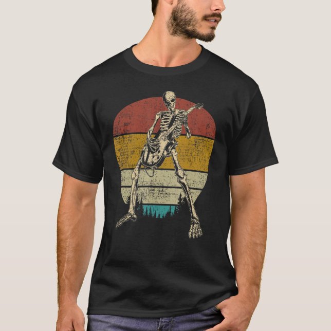 Gitarre Retro Skeleton spielt Gitarre T-Shirt (Vorderseite)