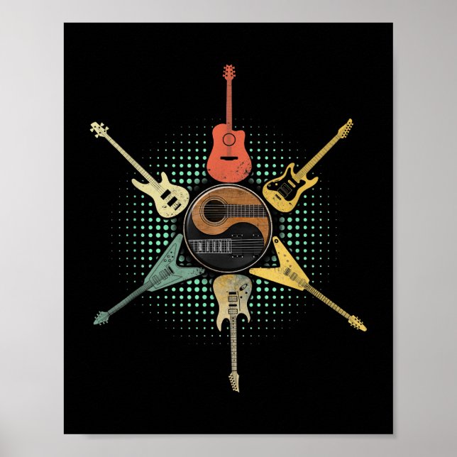 Gitarre Shirt. Retro-Stil, Geschenk für Gitarrist Poster (Vorne)