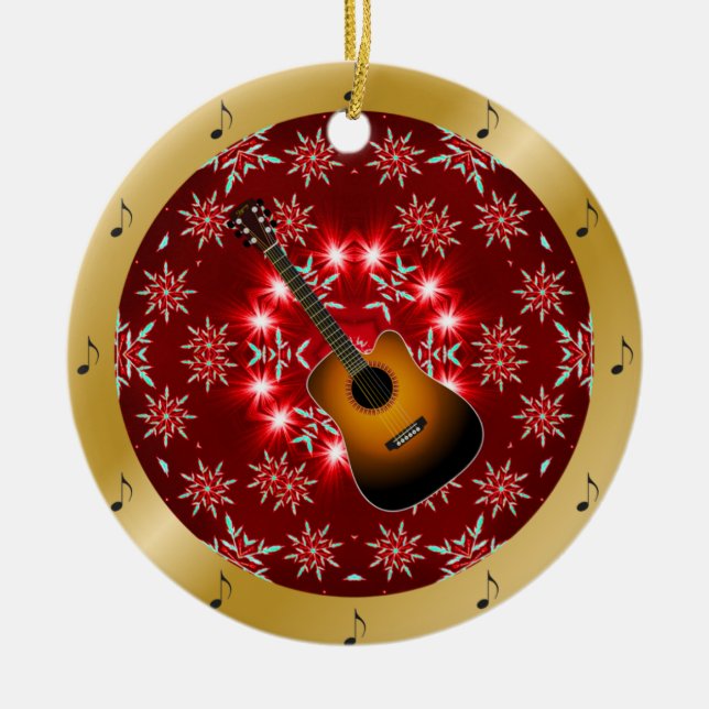 Gitarre ~ Silver ~ Red~ Gold ~ Weihnachten ~ Keramik Ornament (Vorne)