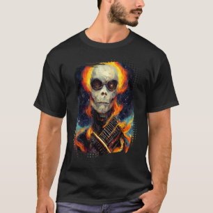 Gitarre Skeleton Schädel mit Flammen über der Gala T-Shirt
