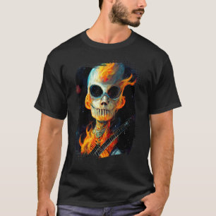 Gitarre Skelett Schädel mit Flammen über der Galax T-Shirt