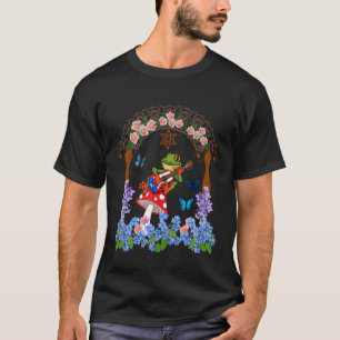 Gitarre spielender Frosch auf Pilz süß für Frauen T-Shirt