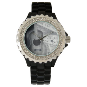 Gitarre u. Notenen-Uhr Armbanduhr