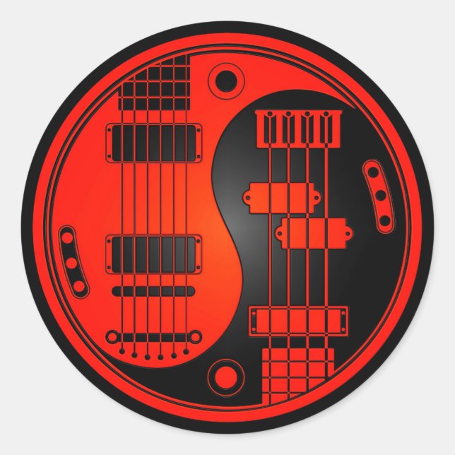 Gitarre und Bass Yin Yang Red und Black Runder Aufkleber (Vorderseite)