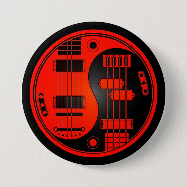 Gitarre und Bass-Yin Yang rot und schwarz Button (Vorderseite)