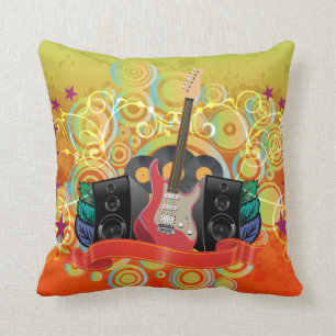 Gitarre und Lautsprecher mit funky Hintergrund Kissen