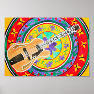 Gitarre und Mandala Watercolor Poster