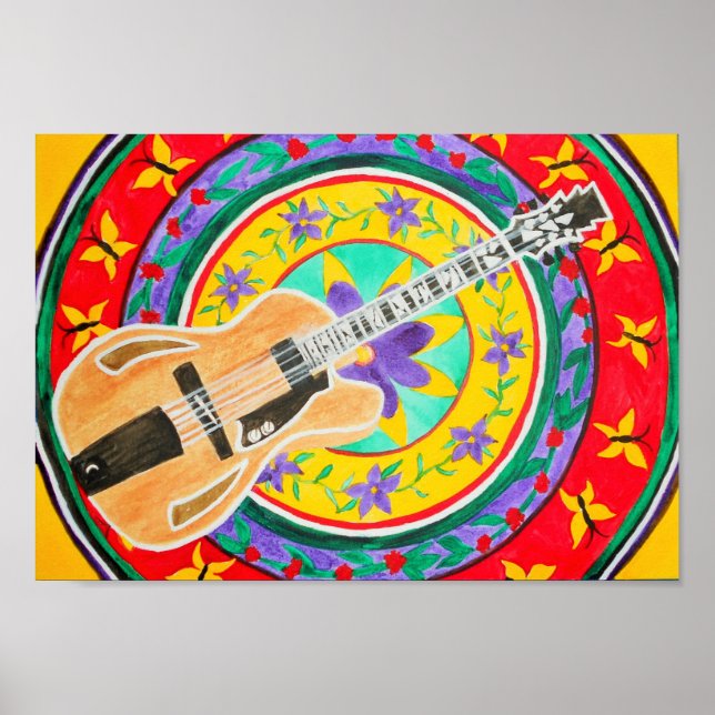 Gitarre und Mandala Watercolor Poster (Vorne)