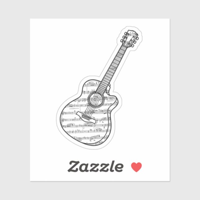Gitarre und Noten Aufkleber (Blatt)