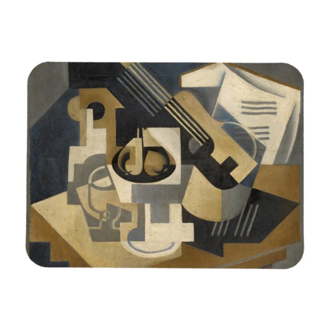 Gitarre und Obstschale auf einem Tisch, 1918 Magnet (Horizontal)
