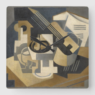 Gitarre und Obstschale auf einer Tabelle, 1918 Quadratische Wanduhr