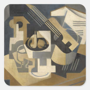 Gitarre und Obstschale auf einer Tabelle, 1918 Quadratischer Aufkleber
