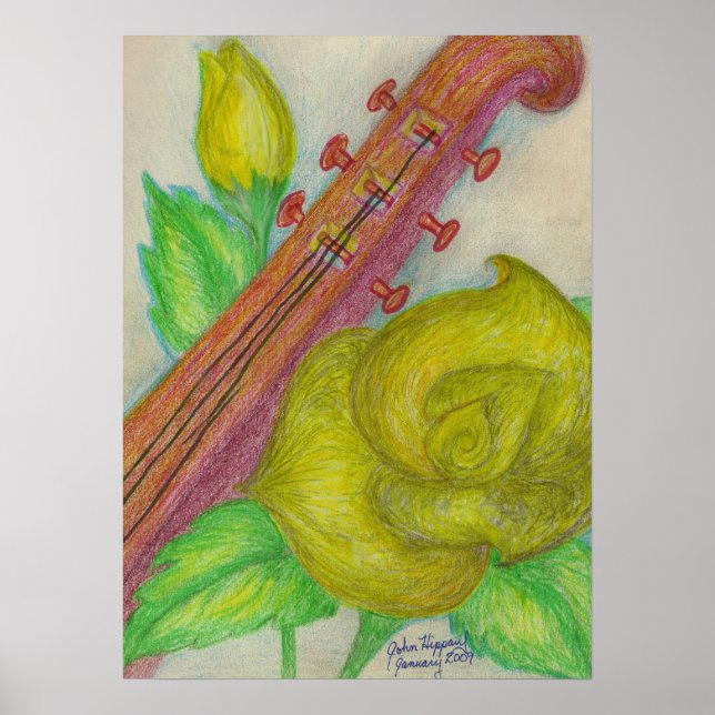 Gitarre und Rose Canvas Print Poster (Vorne)