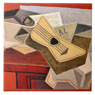 Gitarre und Zeitung, abstrakte Kunst von Juan Gris Fliese