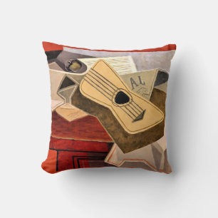 Gitarre und Zeitung, abstrakte Kunst von Juan Gris Kissen