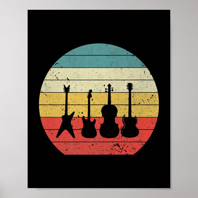 Gitarre Vintag Retro Sunset Gitarre Musik Poster (Vorne)