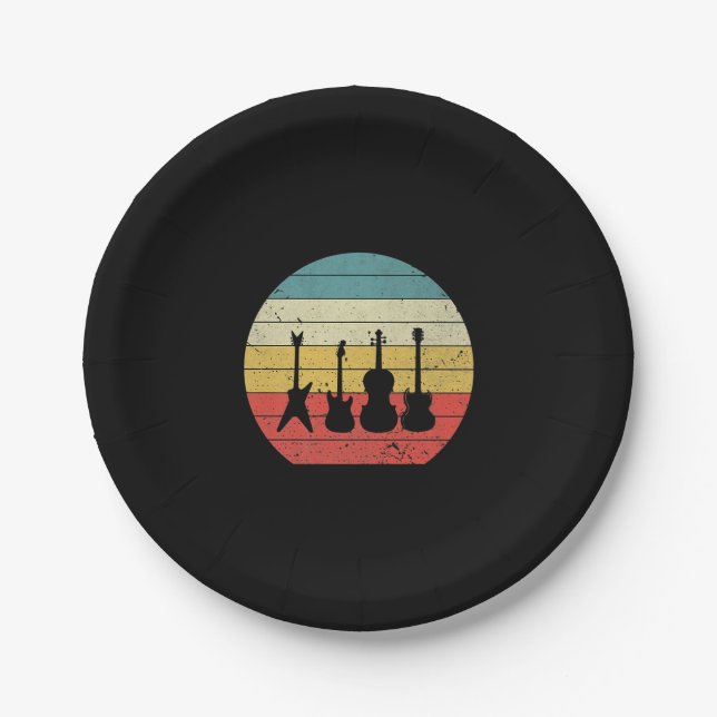 Gitarre Vintag Retro Sunset Gitarre Musikgeschenk Pappteller (Vorderseite)